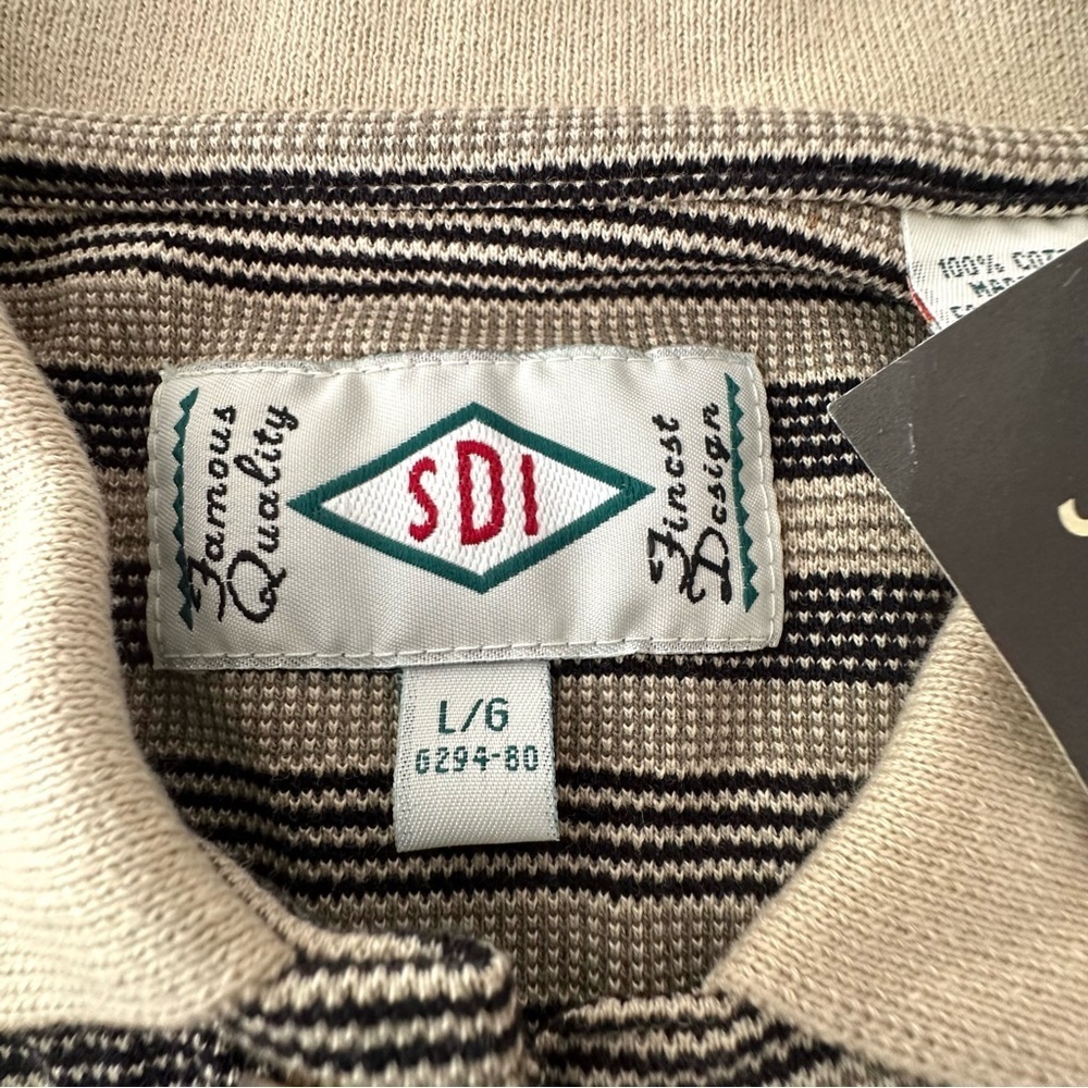 SDI Sportswear Colored Neck Short Sleeve Tan and Black Striped Polo Shirt - Picture 9 of 9